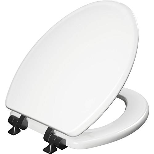 Mayfair Bennett Toilet Seat with Matte Black Hinges, Slow Close Wood Seat, Secure Metal Hinges, Easy Install, Made in USA, Elongated, White - Image 1