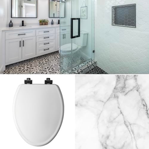 Mayfair Bennett Toilet Seat with Matte Black Hinges, Slow Close Wood Seat, Secure Metal Hinges, Easy Install, Made in USA, Elongated, White - Image 4