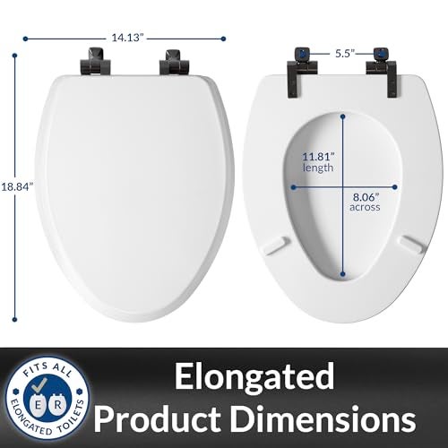 Mayfair Bennett Toilet Seat with Matte Black Hinges, Slow Close Wood Seat, Secure Metal Hinges, Easy Install, Made in USA, Elongated, White - Image 5