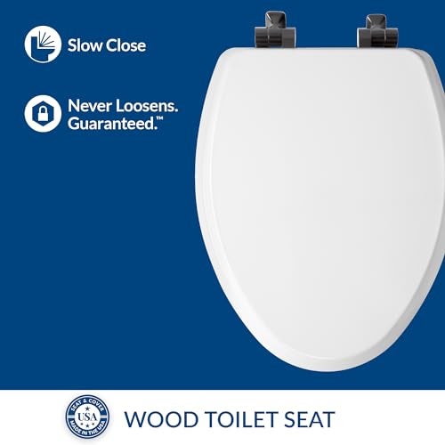 Mayfair Bennett Toilet Seat with Matte Black Hinges, Slow Close Wood Seat, Secure Metal Hinges, Easy Install, Made in USA, Elongated, White - Image 3