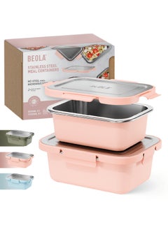 BEOLA BEOLA Microwave Safe Stainless Steel Lunch Box, Set of 2pcs, MC-Steel™ 18/8 Premium BPA free Materials, Food Storage Container, Dishwasher Safe Meal Prep, Food Kitchen Box, 800/1250ml(Blush Pink) 