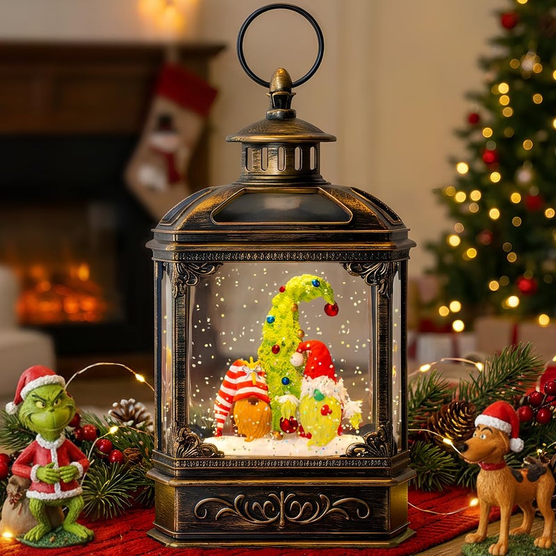 VISFLAIR Musical Snow Globe Lantern Lighted Whimsical Christmas Tree Gnomes Scandinavian Santa Elf Water Lantern with Swirling Glittering Home Decoration and Gift Battery Operated or USB Powered - Image 2
