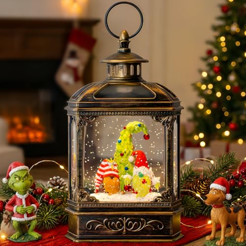 VISFLAIR Musical Snow Globe Lantern Lighted Whimsical Christmas Tree Gnomes Scandinavian Santa Elf Water Lantern with Swirling Glittering Home Decoration and Gift Battery Operated or USB Powered - Image 1