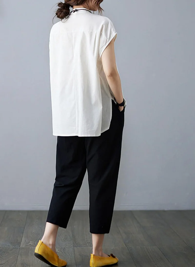 YUNIQEE White High Neck Short Sleeves Solid Top