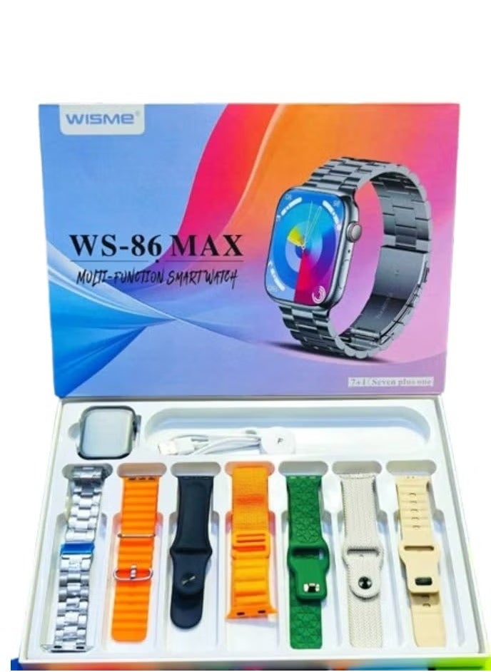 WISME WS-86 Max 7-in-1 Smartwatch Bundle – Includes 7 Strap Options, Waterproof Build, Extended Battery, Health & Fitness Monitoring – Sleek Black Style  - Image 2