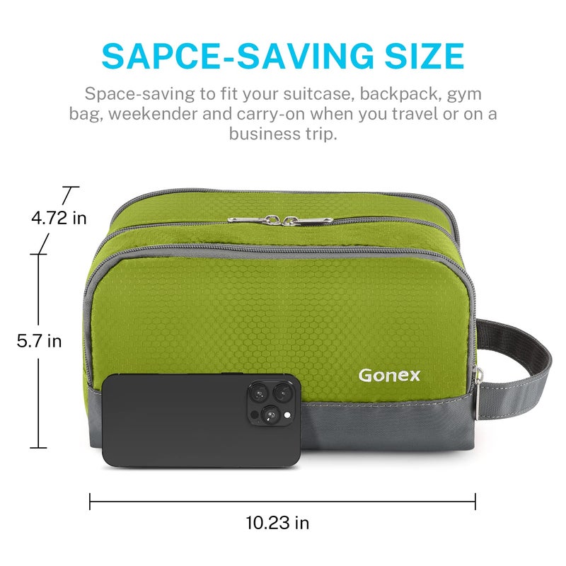 Gonex Travel Toiletry Bag Nylon, Shaving Bag Toiletry Organizer Green - Image 5