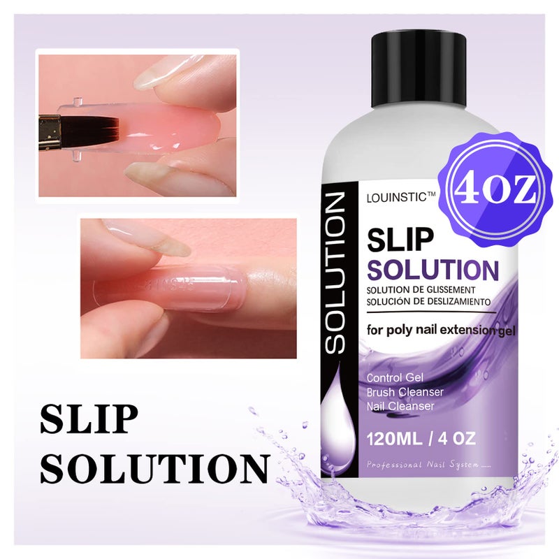LOUINSTIC Slip Solution for Poly Extension Gel - 4oz, Professional Nail Extension Gel Anti-Stick Liquid, Cleanable Nail Brush Cleaner, Easy to Use, Beginner-Friendly - Image 5