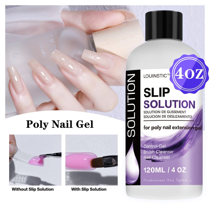 LOUINSTIC Slip Solution for Poly Extension Gel - 4oz, Professional Nail Extension Gel Anti-Stick Liquid, Cleanable Nail Brush Cleaner, Easy to Use, Beginner-Friendly - Image 2