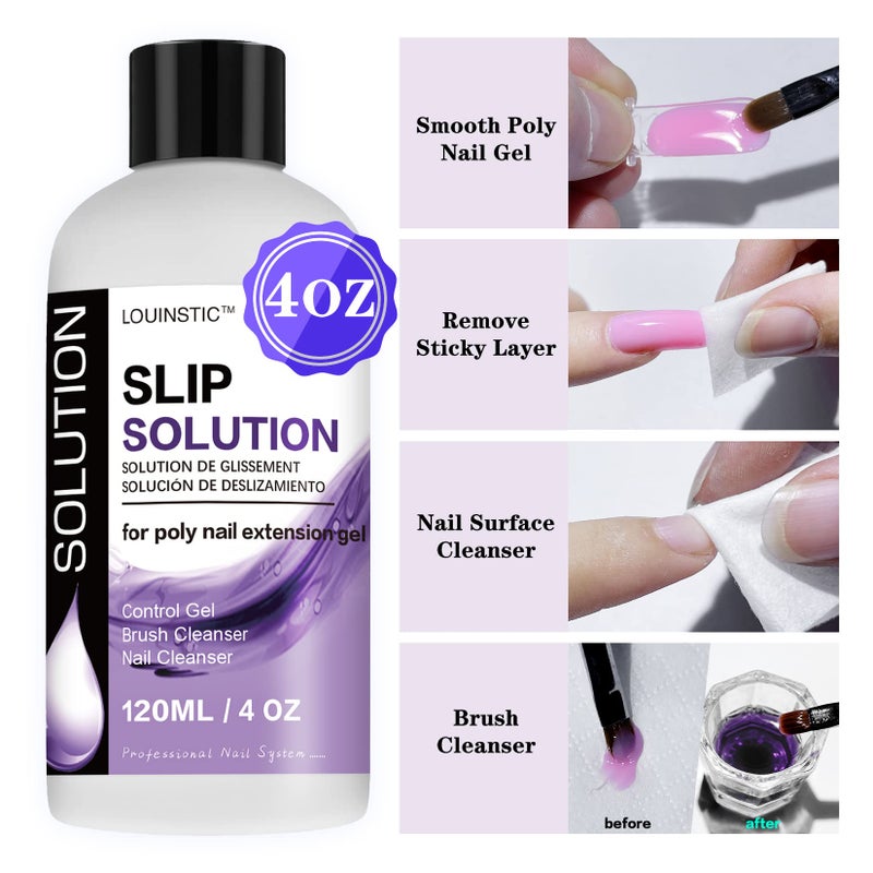 LOUINSTIC Slip Solution for Poly Extension Gel - 4oz, Professional Nail Extension Gel Anti-Stick Liquid, Cleanable Nail Brush Cleaner, Easy to Use, Beginner-Friendly - Image 3