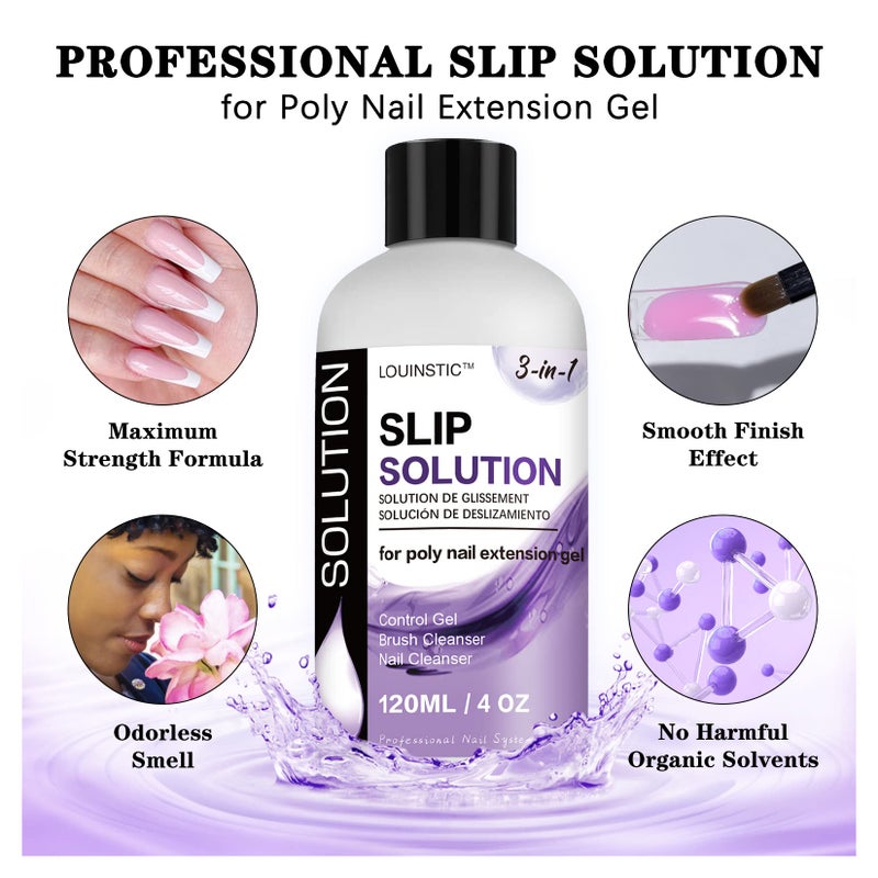 LOUINSTIC Slip Solution for Poly Extension Gel - 4oz, Professional Nail Extension Gel Anti-Stick Liquid, Cleanable Nail Brush Cleaner, Easy to Use, Beginner-Friendly - Image 4