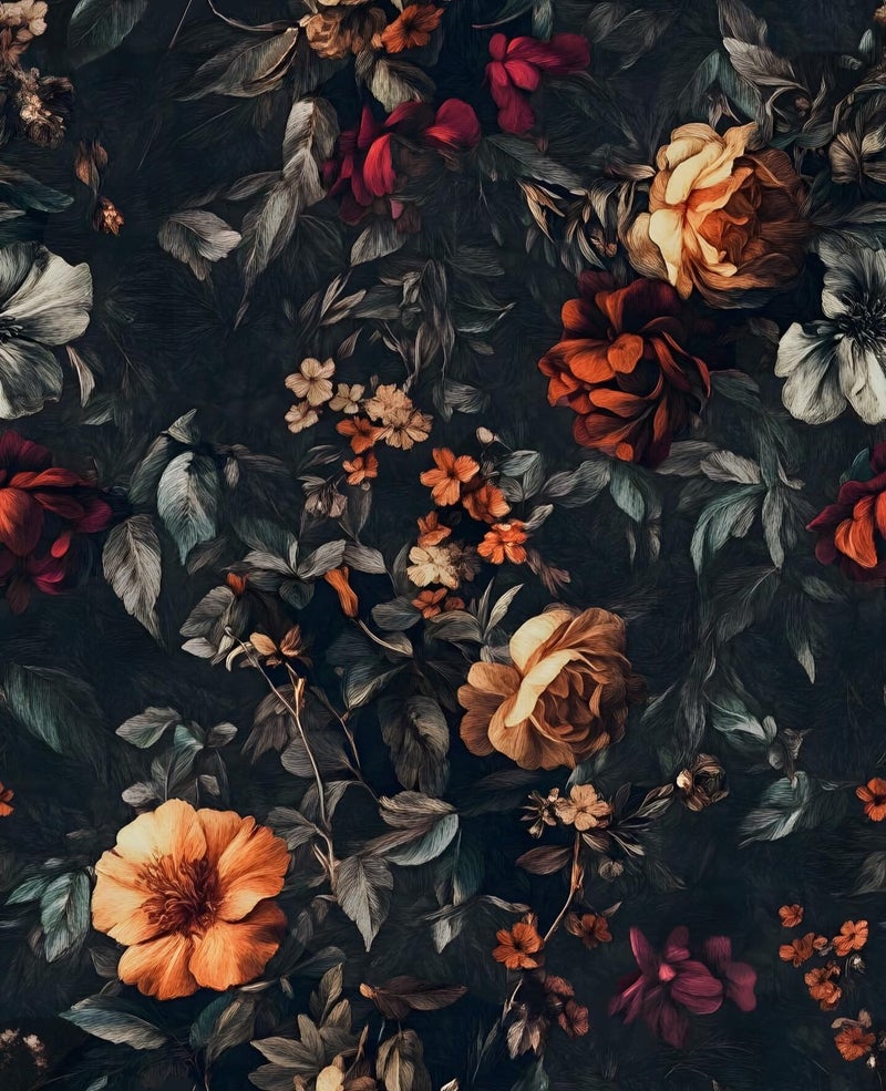 VOLEAAR Vintage Floarl Wallpaper Peel and Stick, Black Dark Moody Garden Flower Self Adhesive Removable Wallpapers for Bedroom Powder Room Cabinet, Vinyl Witchy Contact Paper Wall Art 17.5In x 118In - Image 1