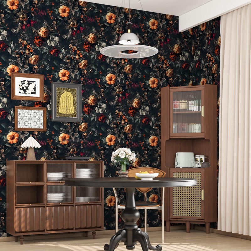 VOLEAAR Vintage Floarl Wallpaper Peel and Stick, Black Dark Moody Garden Flower Self Adhesive Removable Wallpapers for Bedroom Powder Room Cabinet, Vinyl Witchy Contact Paper Wall Art 17.5In x 118In - Image 3