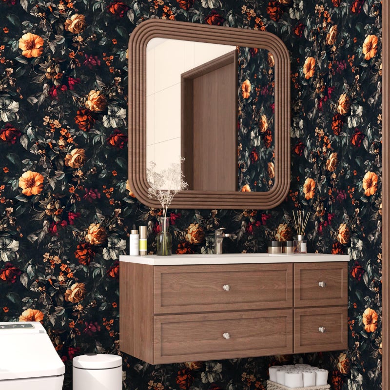 VOLEAAR Vintage Floarl Wallpaper Peel and Stick, Black Dark Moody Garden Flower Self Adhesive Removable Wallpapers for Bedroom Powder Room Cabinet, Vinyl Witchy Contact Paper Wall Art 17.5In x 118In - Image 5