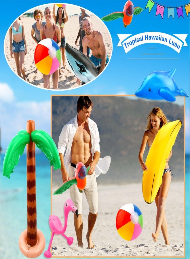 Cotiny 16 Pack Inflatable Palm Flamingo Tree Beach Ball Parrot Sharks Pool Party Toys Giant Tropical Inflatable Toys for Hawaiian Swimming Pool Decor Outdoor Activities - Image 5