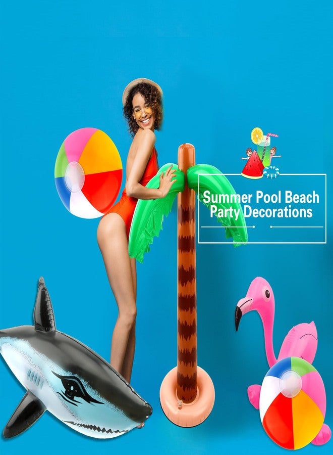 Cotiny 16 Pack Inflatable Palm Flamingo Tree Beach Ball Parrot Sharks Pool Party Toys Giant Tropical Inflatable Toys for Hawaiian Swimming Pool Decor Outdoor Activities - Image 4