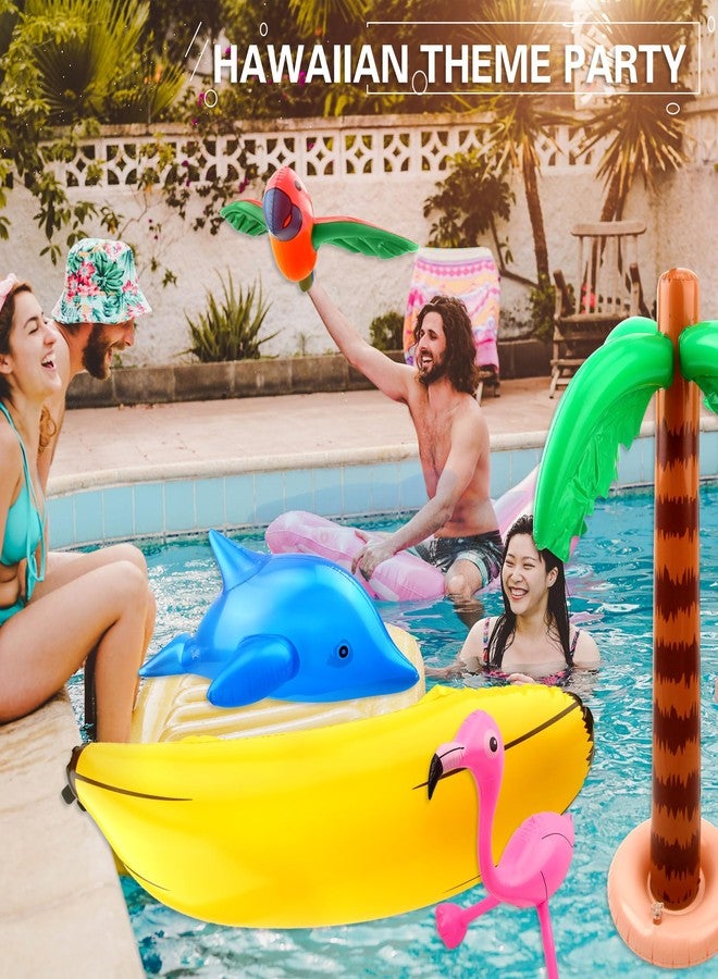 Cotiny 16 Pack Inflatable Palm Flamingo Tree Beach Ball Parrot Sharks Pool Party Toys Giant Tropical Inflatable Toys for Hawaiian Swimming Pool Decor Outdoor Activities - Image 3