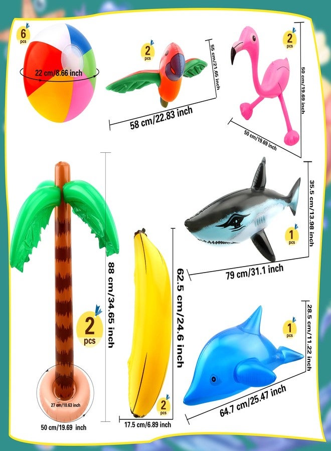 Cotiny 16 Pack Inflatable Palm Flamingo Tree Beach Ball Parrot Sharks Pool Party Toys Giant Tropical Inflatable Toys for Hawaiian Swimming Pool Decor Outdoor Activities - Image 2