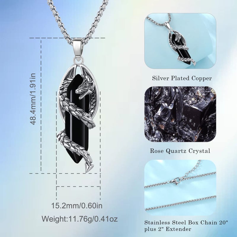 Vito Dragon Pendant Necklace for Women Men, Hexagonal Obsidian Prism Healing Crystal Energy Amulet Jewelry Gift for Wife Husband, Stainless Steel Box Chain 20" Plus 2" Extender+ 24" Cord - Image 4