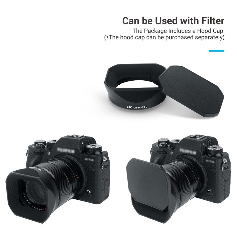 JJC Metal Square Lens Hood for Fujifilm Fuji Fujinon XF 23mm F1.4 R LM WR & XF 33mm F1.4 R LM WR Lens Replaces Fuji LH-XF23 II/LH-XF23-2 Lens Hood with a Hood Cap on X-T4 X-T3 X-Pro3 X-Pro2 Camera - Image 4
