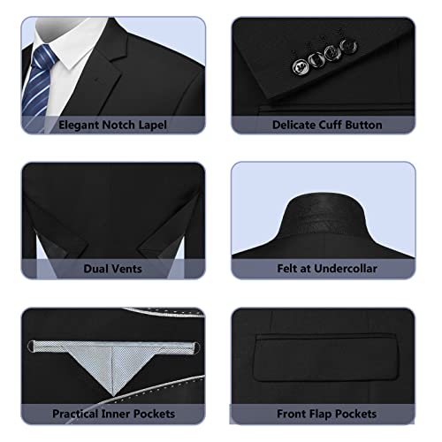 Cooper & Nelson Men's Suit Slim Fit, 3 Piece Suits for Men, One Button Solid Jacket Vest Pants with Tie, Tuxedo Set Black M - Image 5