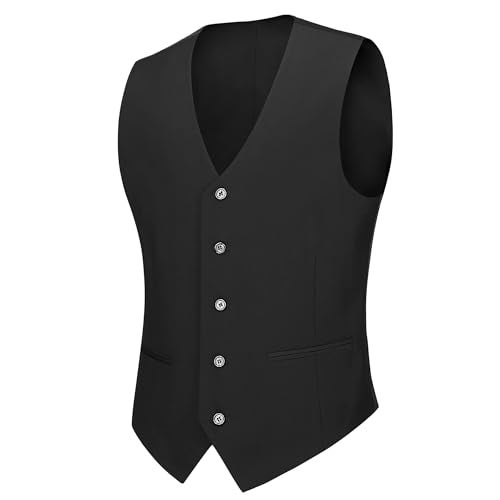 Cooper & Nelson Men's Suit Slim Fit, 3 Piece Suits for Men, One Button Solid Jacket Vest Pants with Tie, Tuxedo Set Black M - Image 4