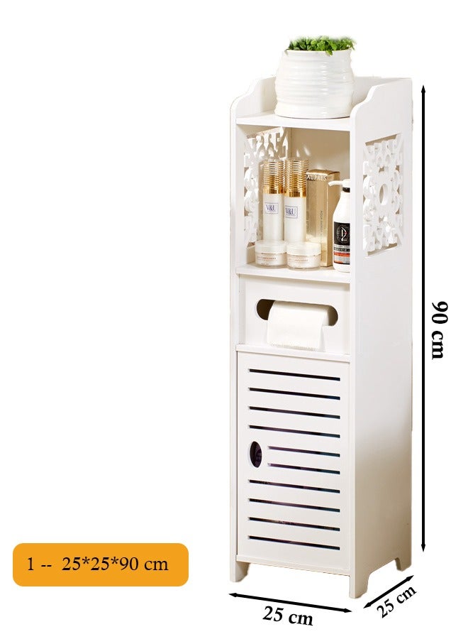 Eworld Waterproof White PVC Floor Cabinet Organizer, Stylish Storage Solution Featuring Shelves, Drawer, Tissue Holder, and Door for Bathroom, Kitchen, Living Room, or Bedroom Accessories - Image 2