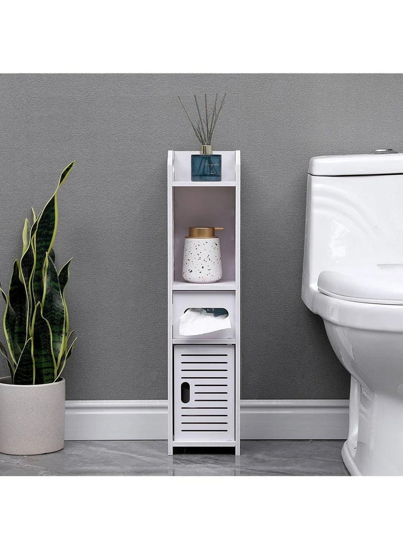 Eworld Waterproof White PVC Floor Cabinet Organizer, Stylish Storage Solution Featuring Shelves, Drawer, Tissue Holder, and Door for Bathroom, Kitchen, Living Room, or Bedroom Accessories - Image 3