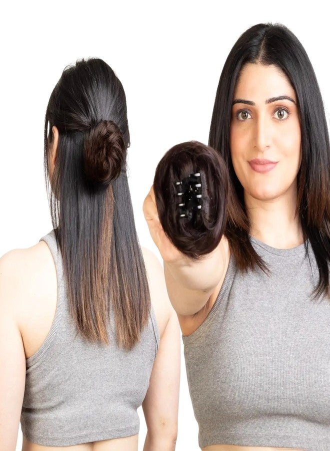 Capilus Clip In Hair Buns - Natural Human Hair Messy Juda Bun Hair Extension - Indian made Donut Scrunchies (Natural Brown) - Image 1