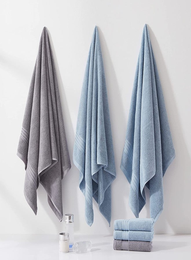 COZYART منشفة حمام كبيرة الحجم من كوزي آرت، لون أزرق فاتح، مقاس 35 × 70 بوصة، مصنوعة من القطن، ناعمة، ماصة، متينة، وزنها 650 جرامًا للمتر المربع، مثالية للاستخدام اليومي. - Image 5