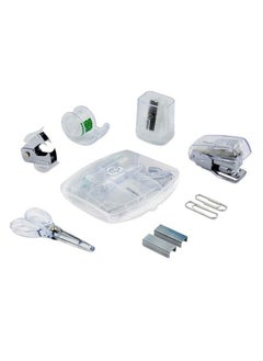 Products Clear Mini Office Supply Kit Portable Case With Scissors Paper Clips Tape Dispenser Set Pencil Sharpener Mini Stapler With Staples And Staple Remover