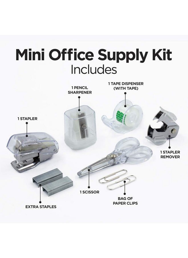 LD - Products Clear Mini Office Supply Kit Portable Case With Scissors Paper Clips Tape Dispenser Set Pencil Sharpener Mini Stapler With Staples And Staple Remover - Image 1