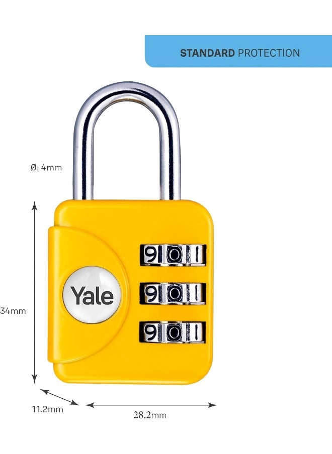 ييل قفل أمتعة Yale، 28 مم، 3 أرقام، مناسب للسفر والأمتعة، أصفر  - Image 3