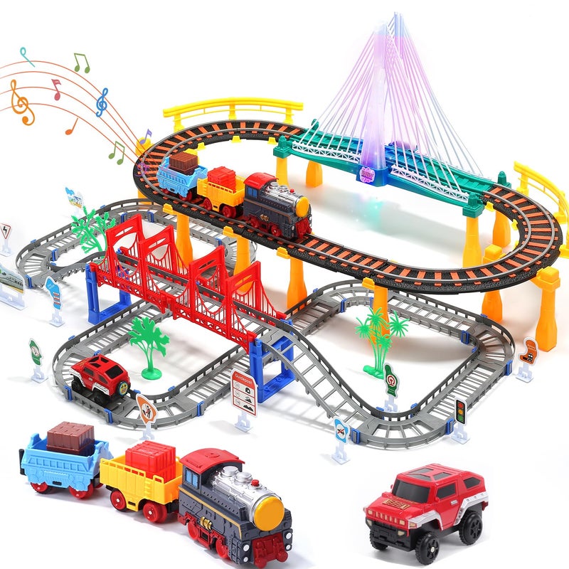 HOLYFUN Electric Toddler Train Set Toy, Battery Powered Railway Train Track Toy Playset for Kids Ages 3 4 5, Boys and Girls - Image 1