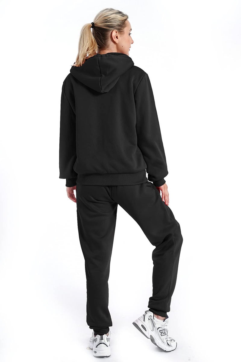 Facitisu Track Suits for Women Set Sherpa lined Casual 2 Piece Outfits Sweatsuit Medium Black - Image 3