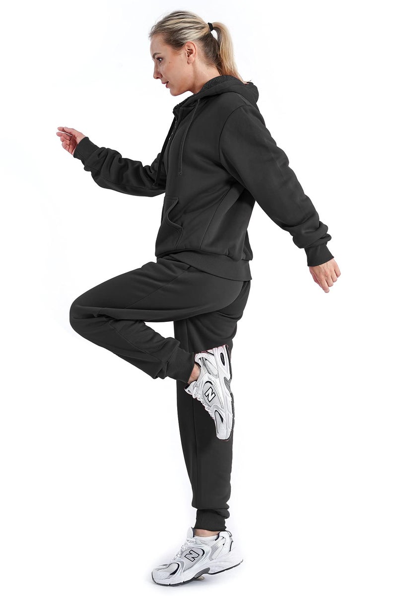 Facitisu Track Suits for Women Set Sherpa lined Casual 2 Piece Outfits Sweatsuit Medium Black - Image 4