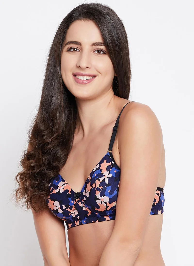 Clovia Clovia Padded Non-Wired Full Cup Floral Print T-Shirt Bra in Multicolour