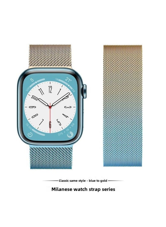 Fuxi لـ Huawei Fit3 Strap Fit2 Milanese سوار معصم مغناطيسي لطيف مناسب للصيف قابل للتنفس - اللون: [أزرق ذهبي متدرج] ميلانيزي - مناسب لسلسلة Huawei Fit3 - Image 1