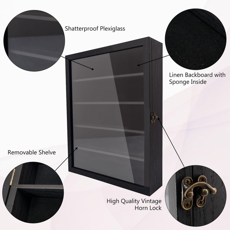 Hodeframe Shadow Box with Shelves, Black 11x14 Deep Memory Shadow Box Display Case for Trinket ,Keepsake Collectibles, Coins Military Medals Pins Wedding Flowers - Image 4