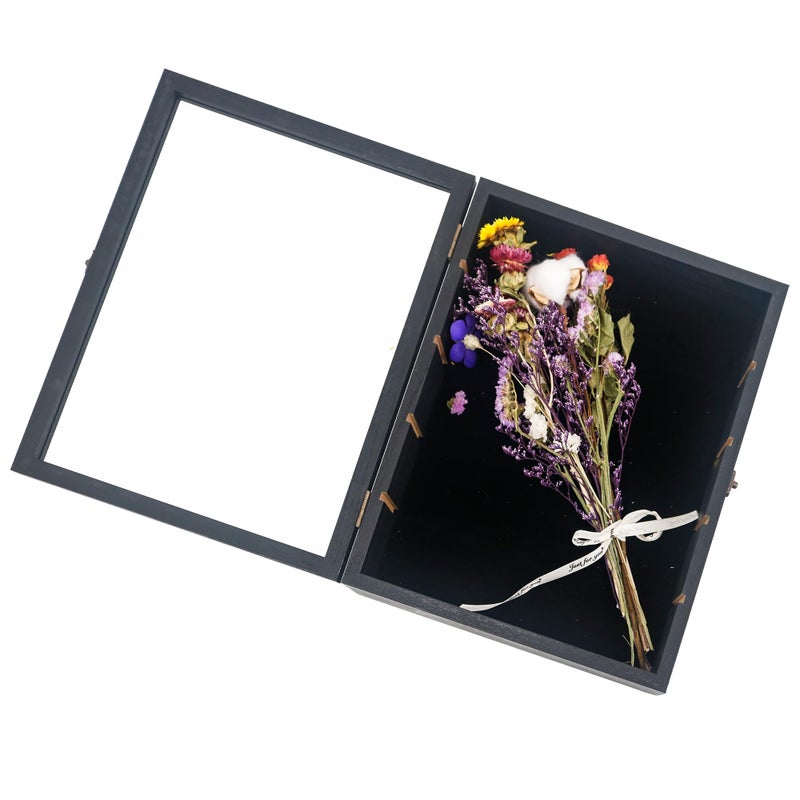 Hodeframe Shadow Box with Shelves, Black 11x14 Deep Memory Shadow Box Display Case for Trinket ,Keepsake Collectibles, Coins Military Medals Pins Wedding Flowers - Image 2