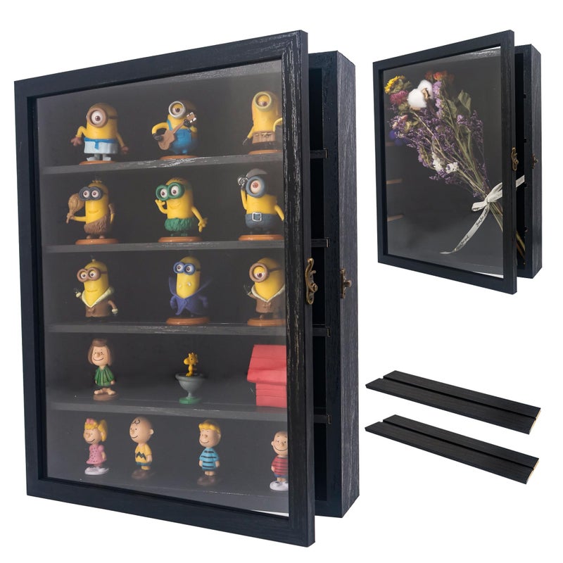 Hodeframe Shadow Box with Shelves, Black 11x14 Deep Memory Shadow Box Display Case for Trinket ,Keepsake Collectibles, Coins Military Medals Pins Wedding Flowers - Image 1