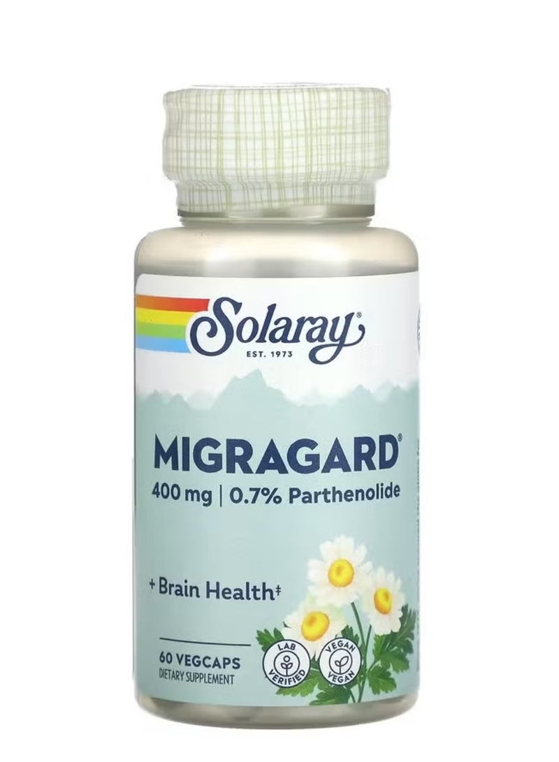 SOLARAY MigraGard 400mg, 60 VegCaps – Feverfew Herbal Supplement for Neurological Comfort & Head Wellness - Image 1