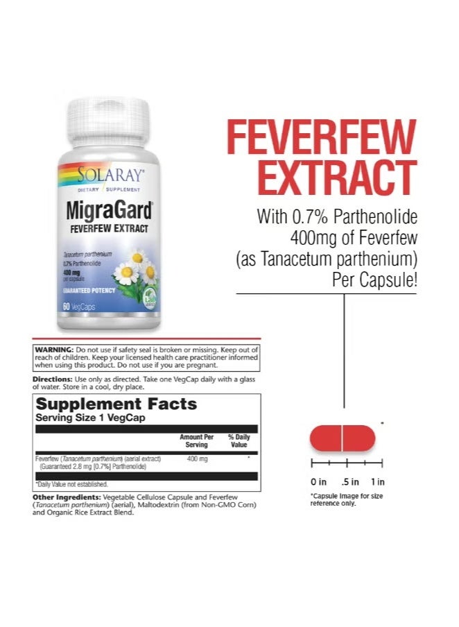 SOLARAY MigraGard 400mg, 60 VegCaps – Feverfew Herbal Supplement for Neurological Comfort & Head Wellness - Image 2