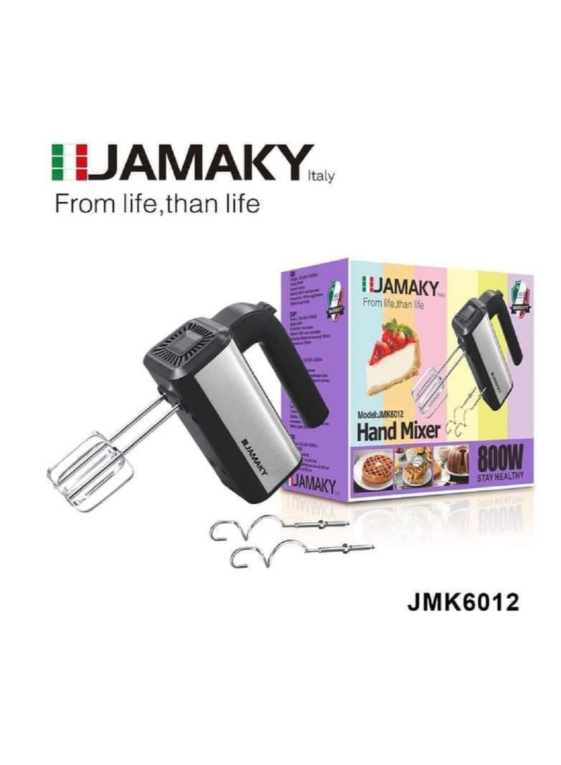 JAMAKY Italy 800W Stainless Steel Electric Egg Beater with Italian technology - JMK 6012 Stainless Steel Material & Actual Power: 800W Stainless Steel Material - Image 1