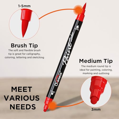 Overseas Red Acrylic Paint Markers, 2 Pack Dual Tip Paint Pens Acrylic Markers with Dot and Brush Tip, Coloring Marker for Wood, Rock, Canvas, Glass, Metal, Ceramic, Plastic, Fabric, School Supplies - Image 3
