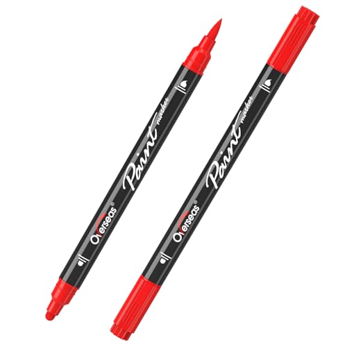 Overseas Red Acrylic Paint Markers, 2 Pack Dual Tip Paint Pens Acrylic Markers with Dot and Brush Tip, Coloring Marker for Wood, Rock, Canvas, Glass, Metal, Ceramic, Plastic, Fabric, School Supplies - Image 1