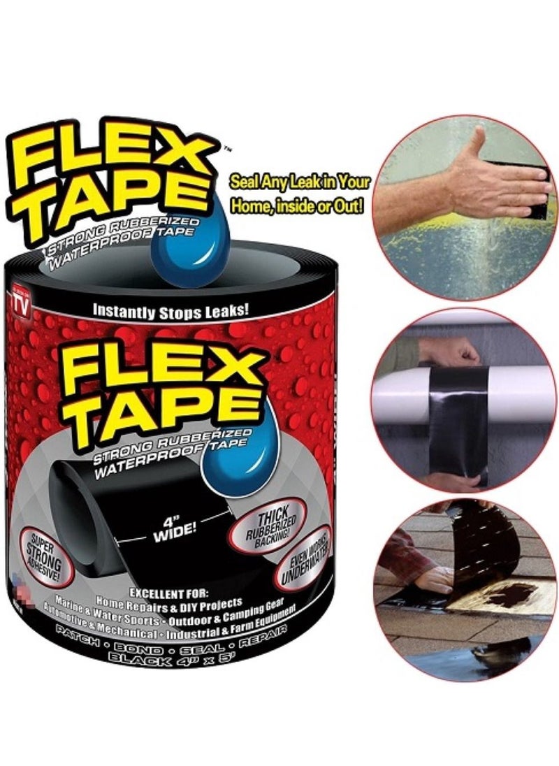 FLEX TAPE - Waterproof Flex Seal Super Strong Adhesive Sealant Tape For Any Surface, Stops Leaks, Large (Black) - Image 1