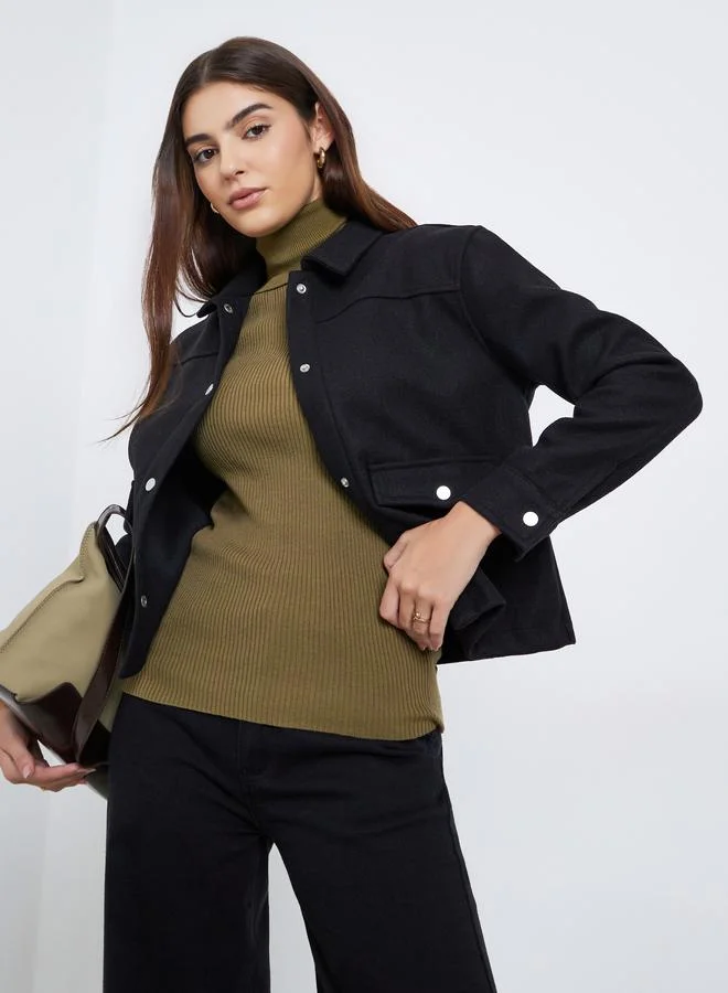 Styli Black Regular Fit Buttoned Trucker Jacket