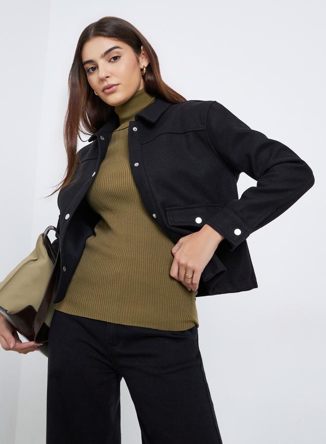 ستايلي جاكيت تراكر بقصة عادية وأزرار - Image 1