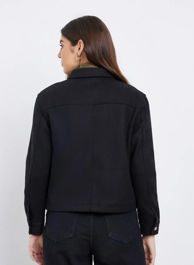 Styli Styli Black Regular Fit Buttoned Trucker Jacket