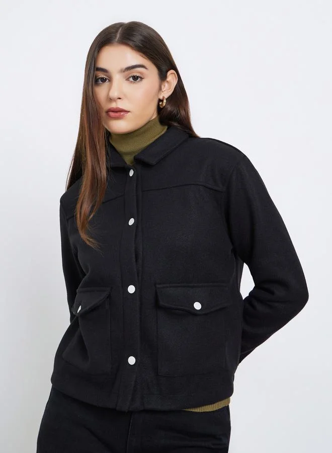 Styli Styli Black Regular Fit Buttoned Trucker Jacket
